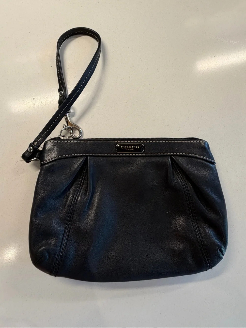 Coach Black Leather Wristlet Clutch with Detachable Strap